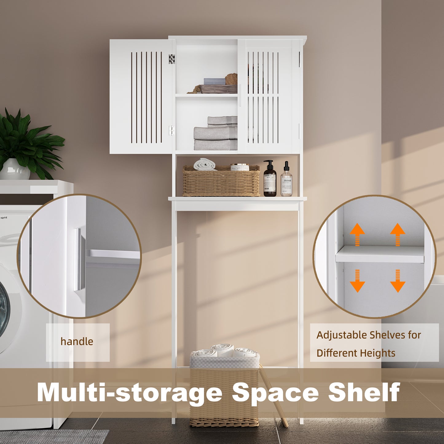 Biuhony Bathroom Cabinet Over Toilet,Storage Cabinet with Double Door and Adjustable Shelves, White