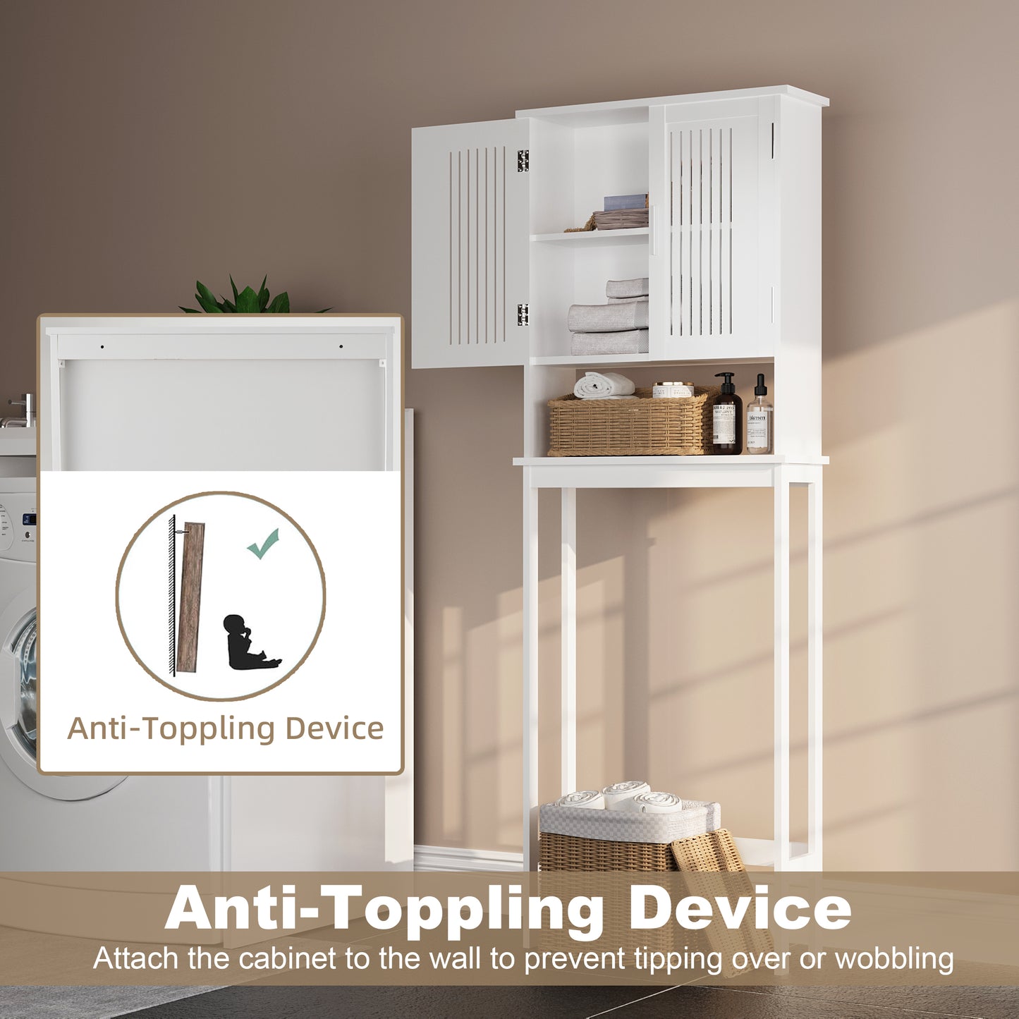 Biuhony Bathroom Cabinet Over Toilet,Storage Cabinet with Double Door and Adjustable Shelves, White
