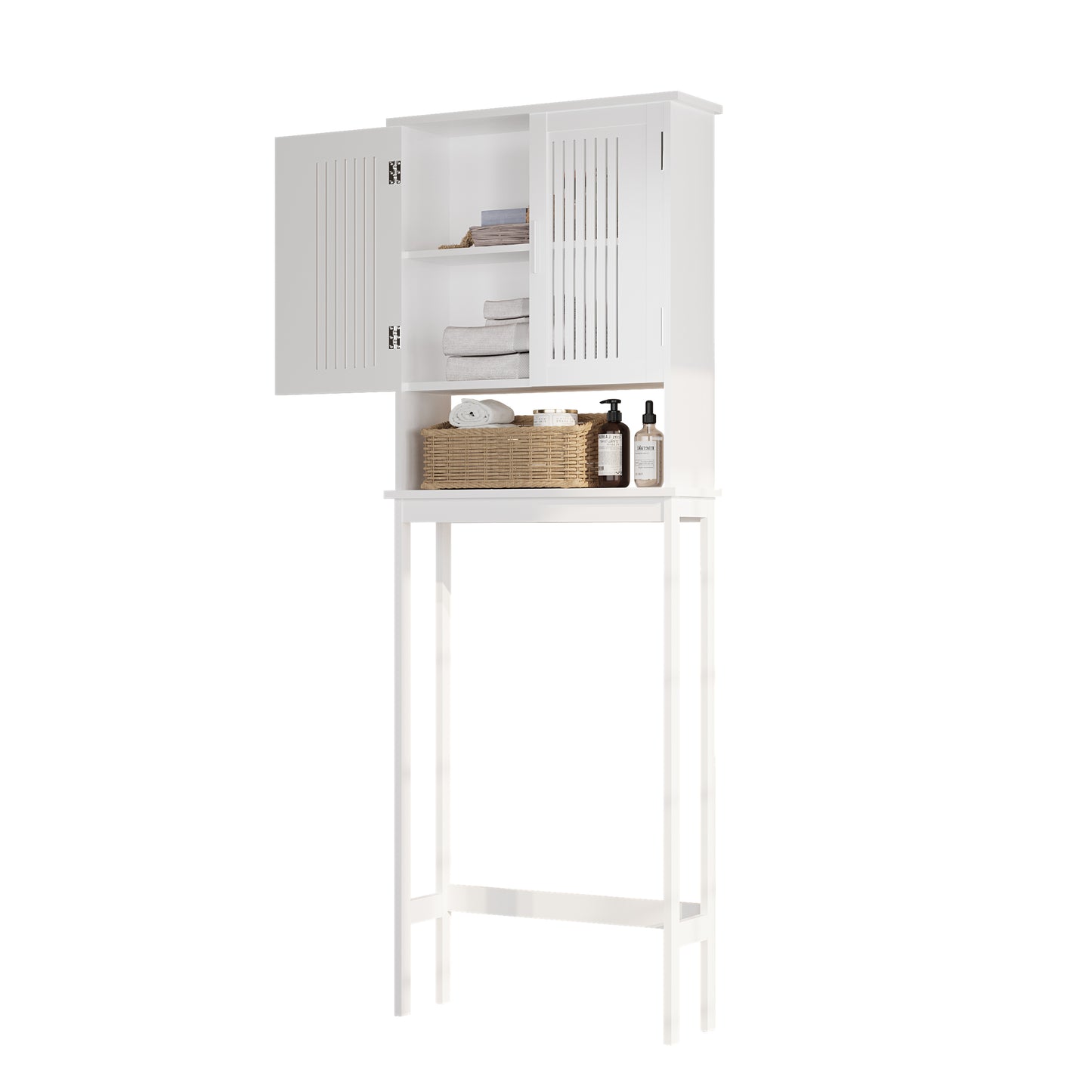Biuhony Bathroom Cabinet Over Toilet,Storage Cabinet with Double Door and Adjustable Shelves, White