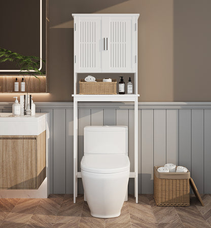 Biuhony Bathroom Cabinet Over Toilet，Storage Cabinet with Double Door and Adjustable Shelves, White