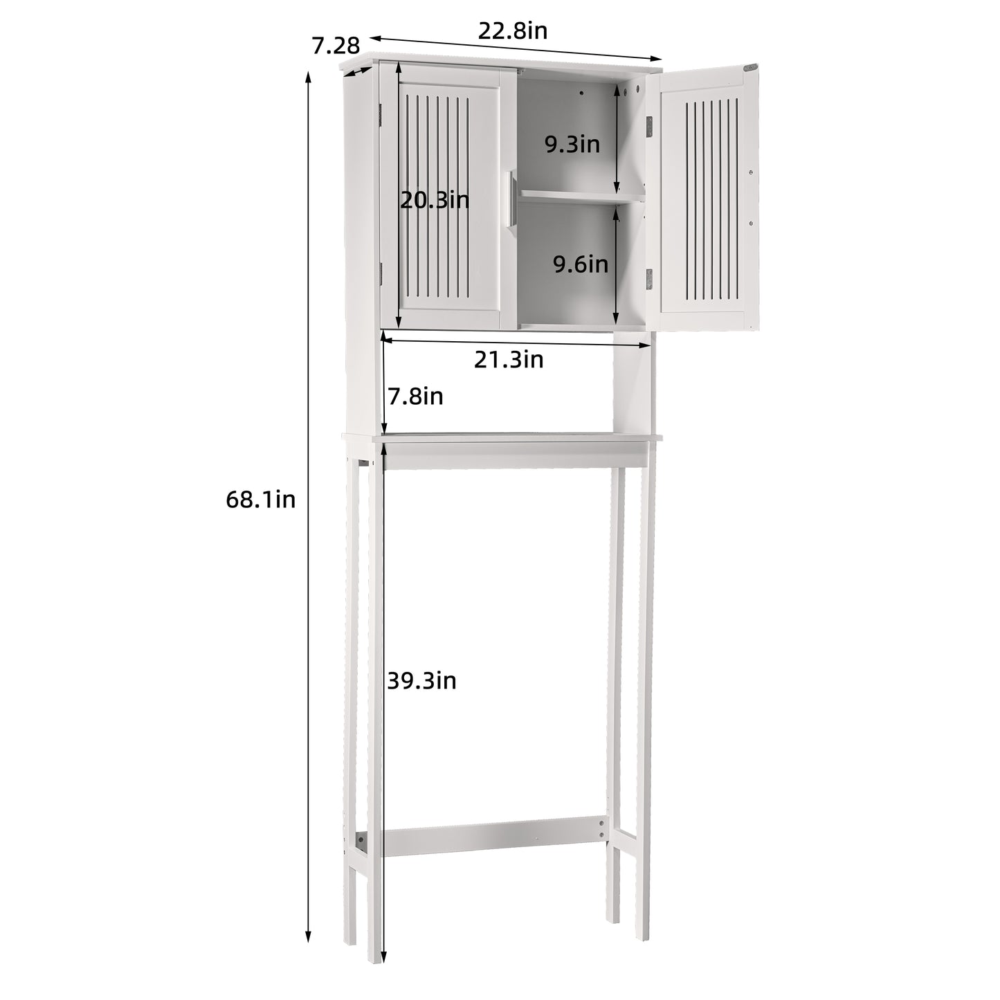 Biuhony Bathroom Cabinet Over Toilet，Storage Cabinet with Double Door and Adjustable Shelves, White