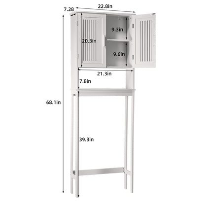 Biuhony Bathroom Cabinet Over Toilet，Storage Cabinet with Double Door and Adjustable Shelves, White